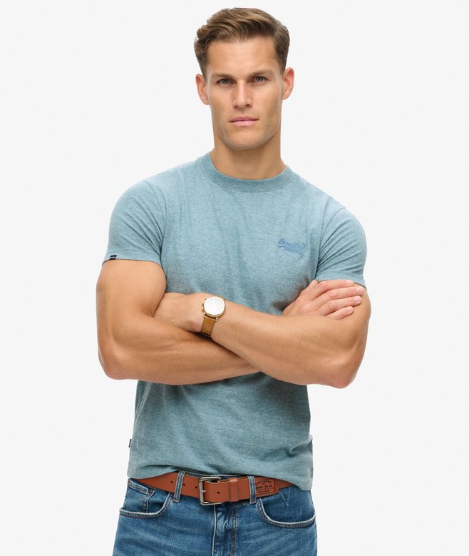 Superdry T-shirt Superdry Men's Organic Cotton Essential Logo T-Shirt Desert Sky Blue Grit Superdry Clothing Buy 3 Essential Logo T-Shirts For £50