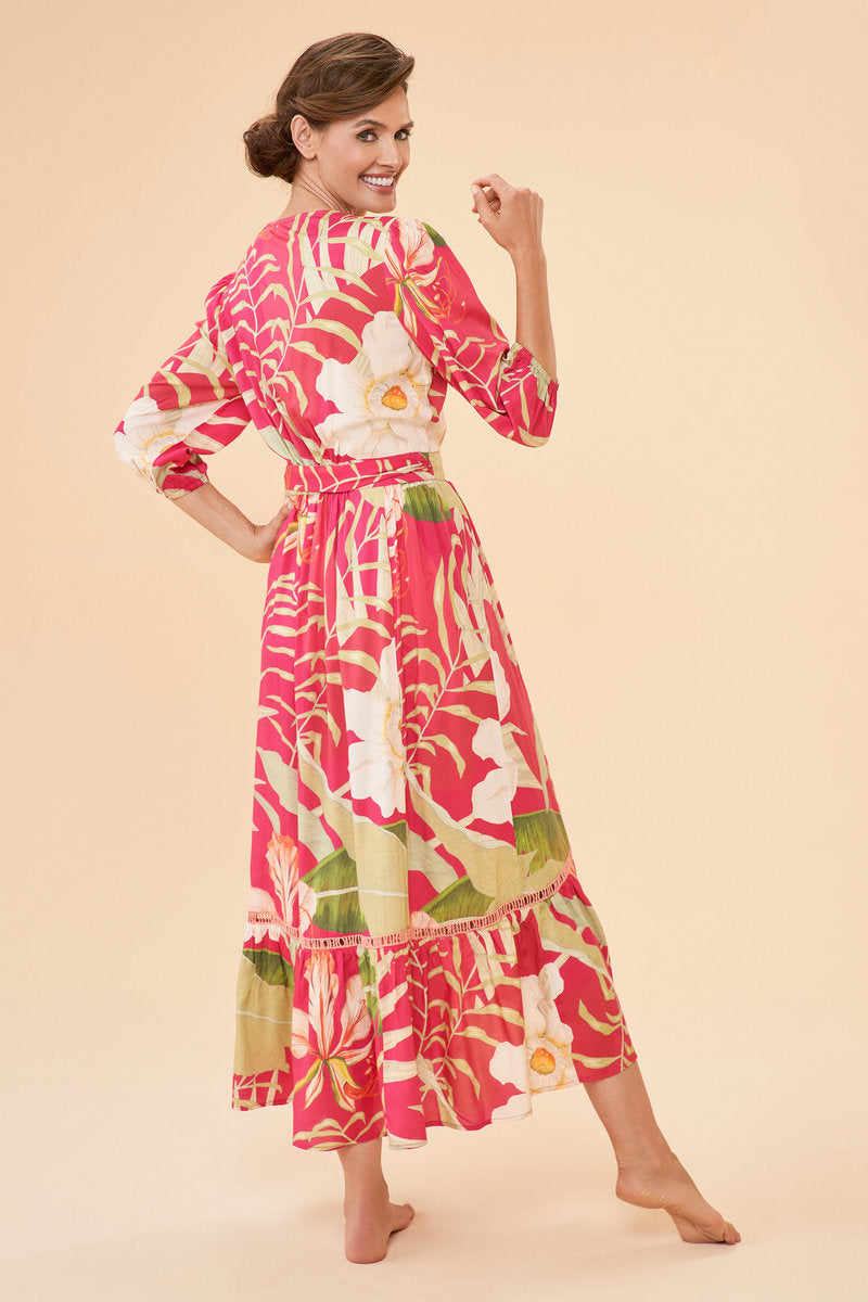 Powder Delicate Tropical Dress Dark Rose