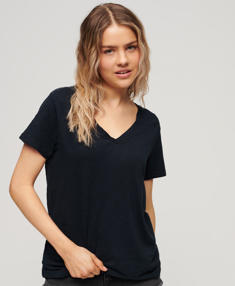 Superdry t-shirt Superdry Clothing Superdry Studio Slub Embroidered V-Neck T-Shirt Eclipse Navy