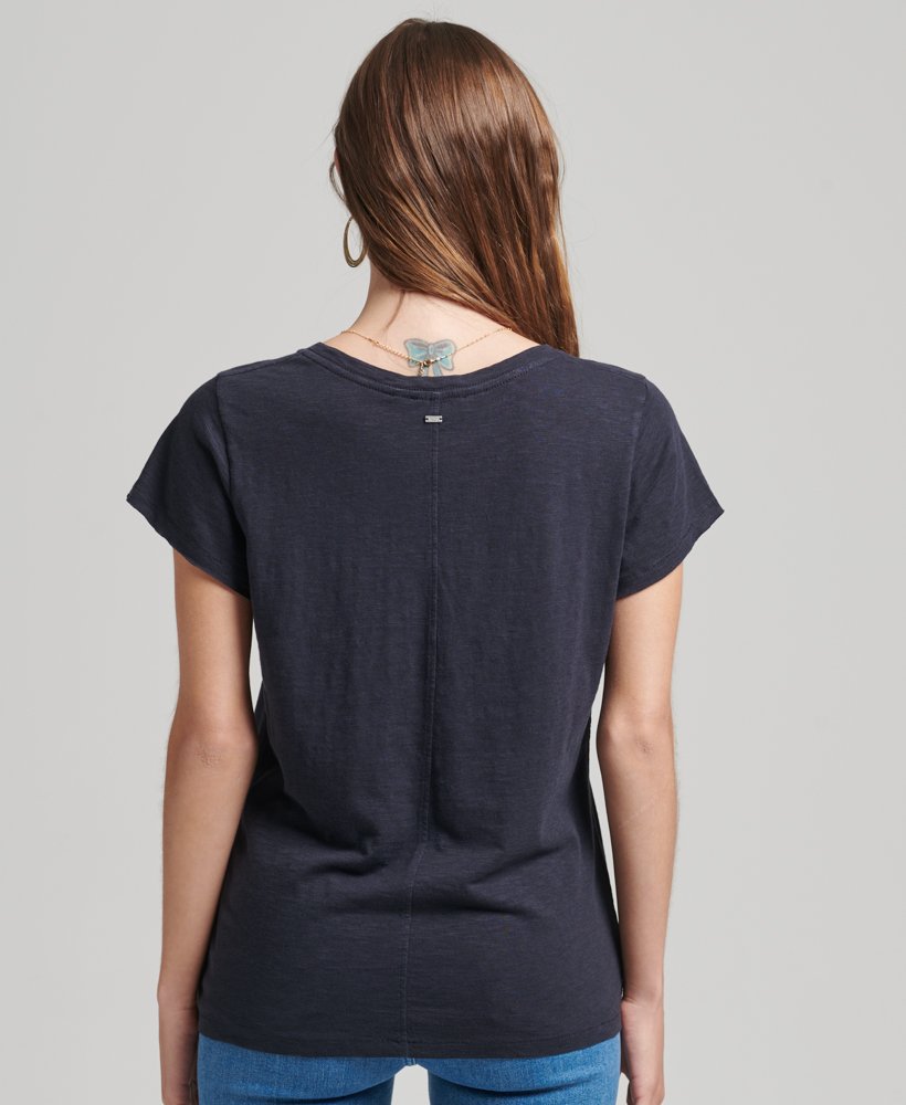 Superdry Studio Slub Embroidered V-Neck T-Shirt Eclipse Navy