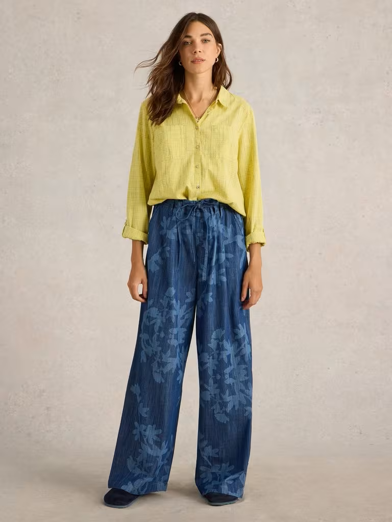 White Stuff Farah Denim Wide Leg Trouser Denim Print