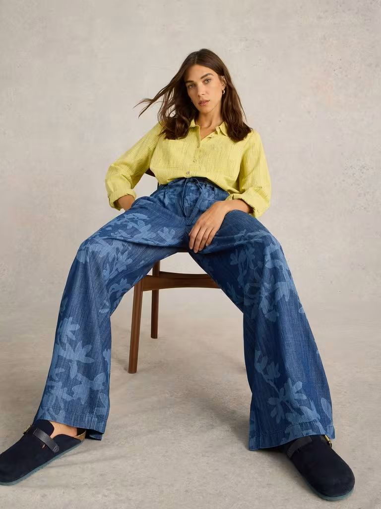 White Stuff Farah Denim Wide Leg Trouser Denim Print