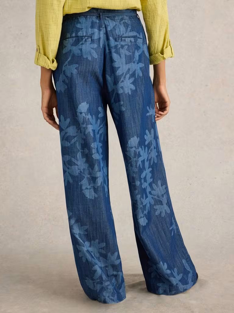 White Stuff Farah Denim Wide Leg Trouser Denim Print