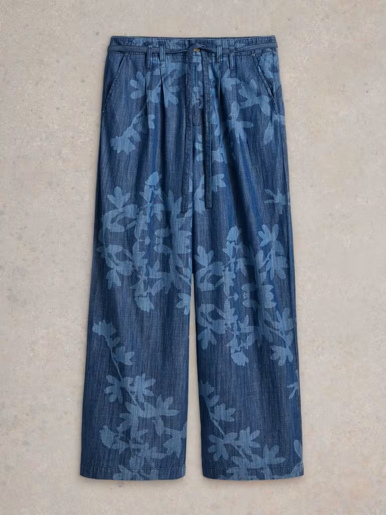 White Stuff Farah Denim Wide Leg Trouser Denim Print