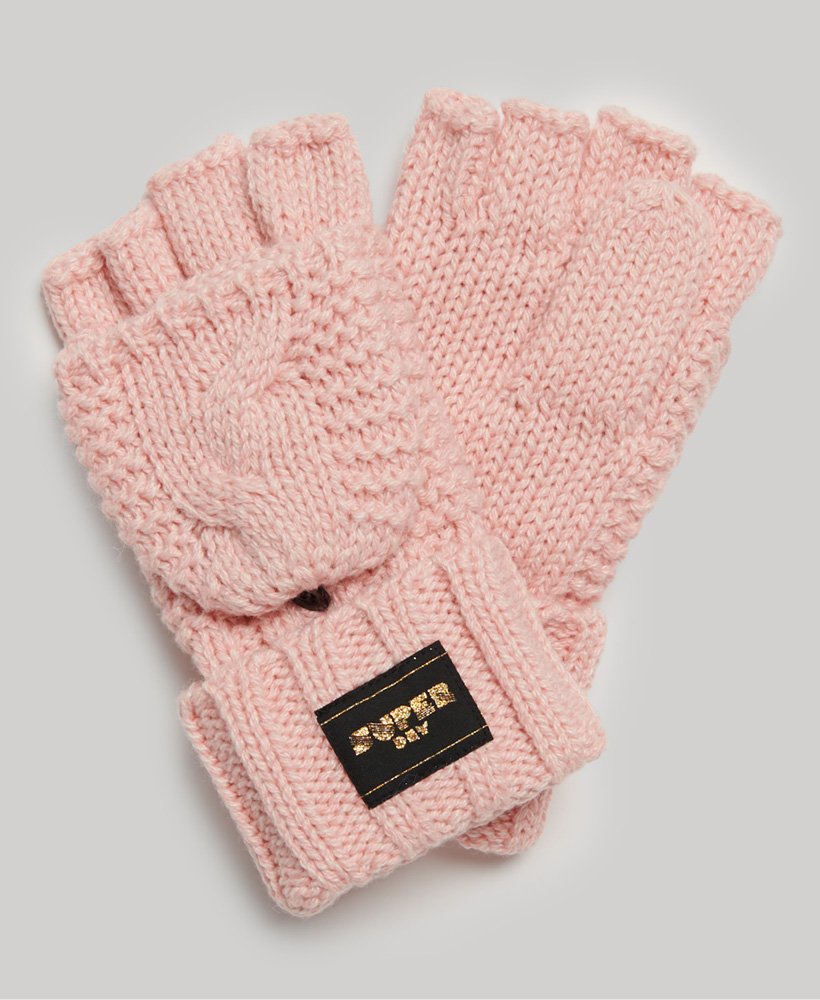 Superdry Cable Knit Gloves Pink Fleck