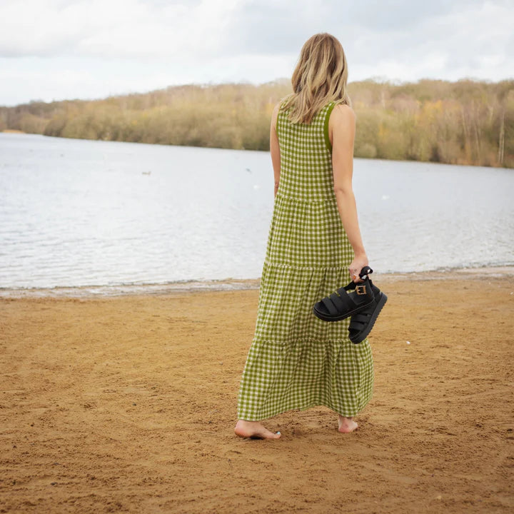 Cara & The Sky Paula Gingham Cotton Knitted Midi Dress Green
