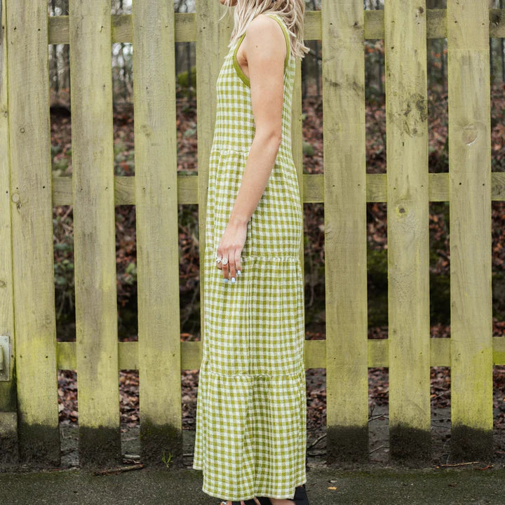 Cara & The Sky Paula Gingham Cotton Knitted Midi Dress Green