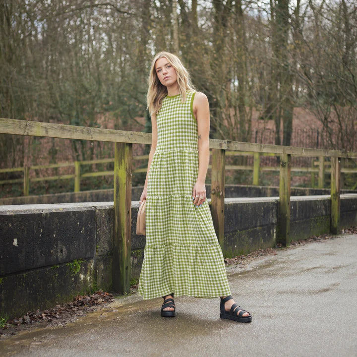 Cara & The Sky Paula Gingham Cotton Knitted Midi Dress Green