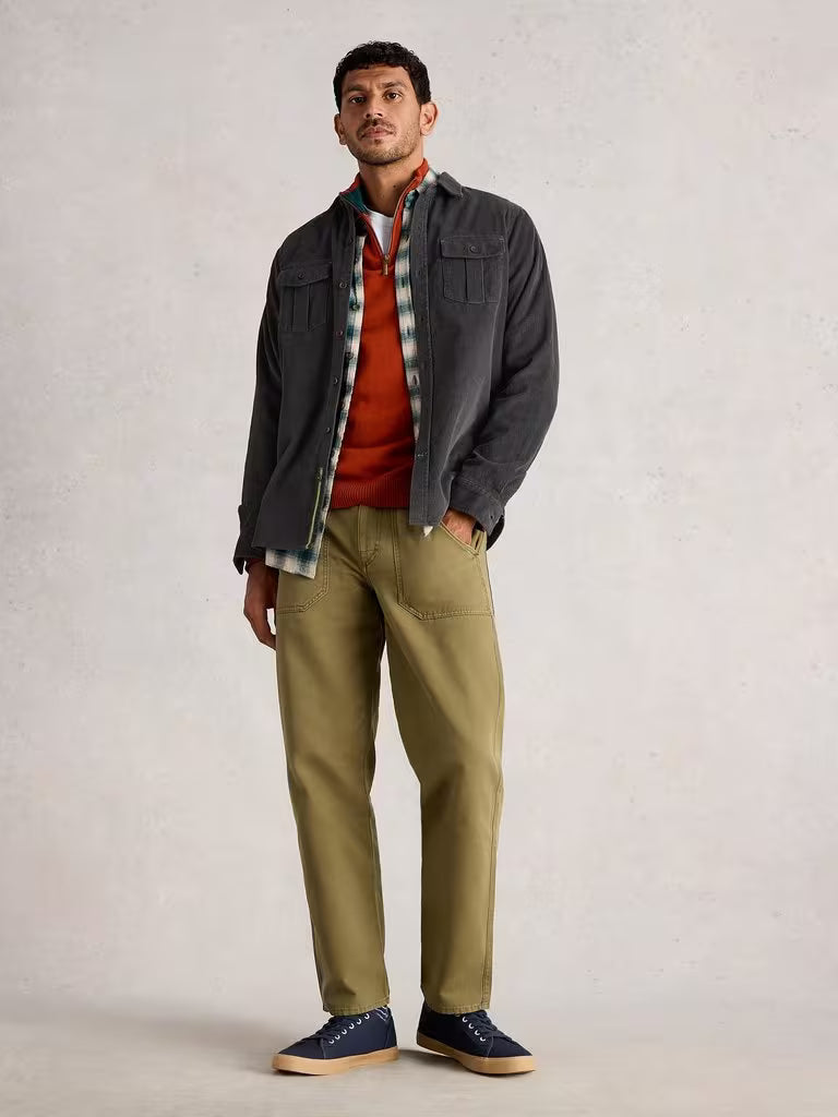 White Stuff Griffin Cord Collared Shirt Dark Grey