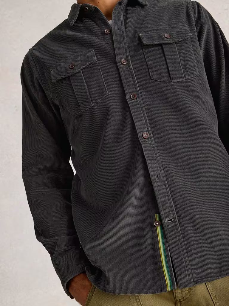 White Stuff Griffin Cord Collared Shirt Dark Grey