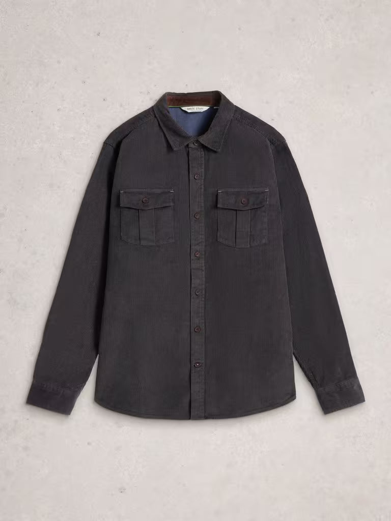 White Stuff Griffin Cord Collared Shirt Dark Grey