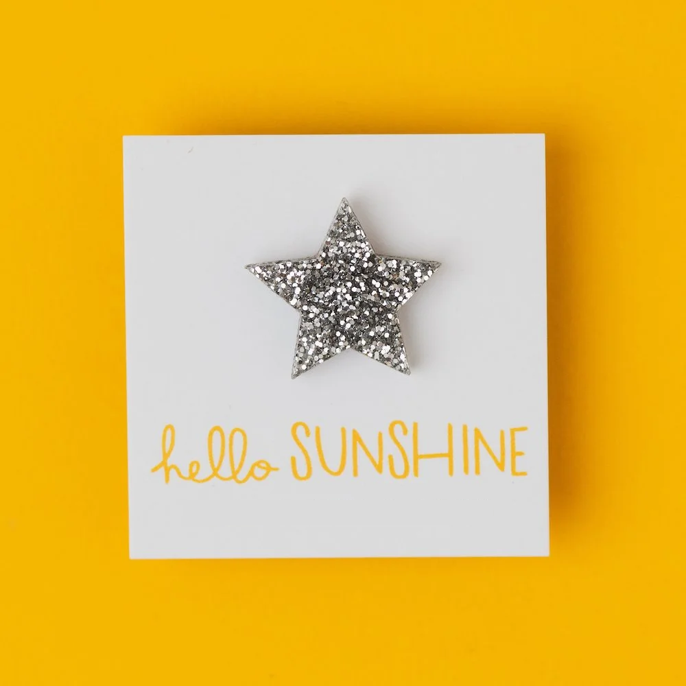 Hello Sunshine Silver Glitter Lapel Pin