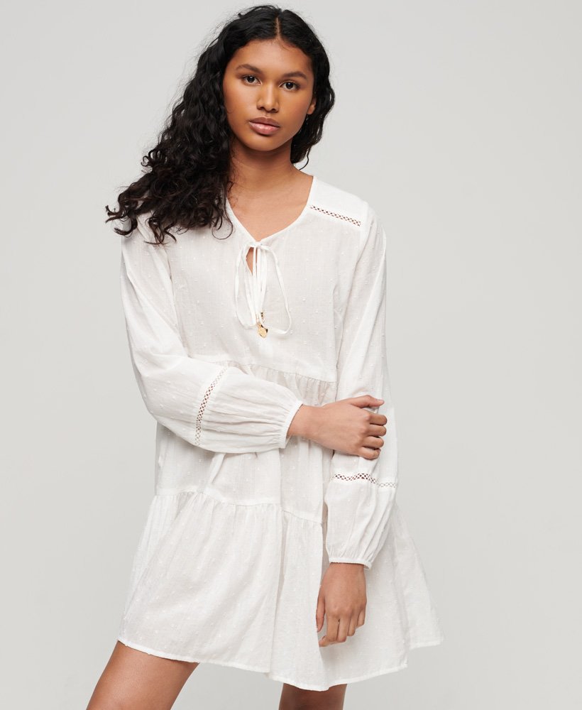 Superdry Ibiza Long Sleeve Tiered Sparkle Mini Dress