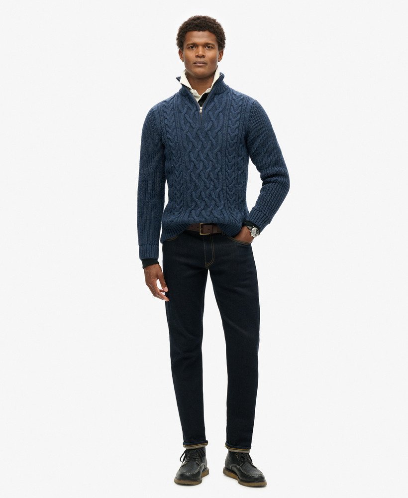 Superdry Jacob Cable Knit Half Zip Jumper Indigo