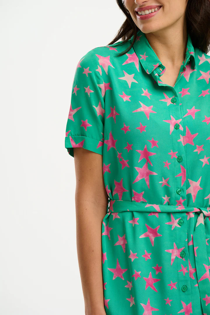 Sugarhill Brighton Janice Batik Midi Shirt Dress Green Supernova Stars