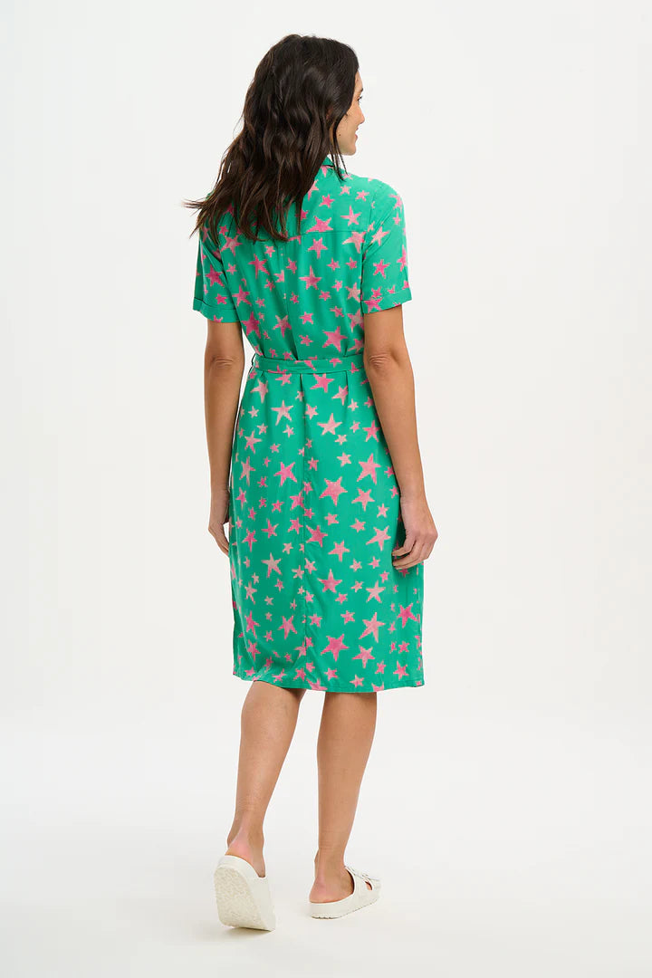 Sugarhill Brighton Janice Batik Midi Shirt Dress Green Supernova Stars