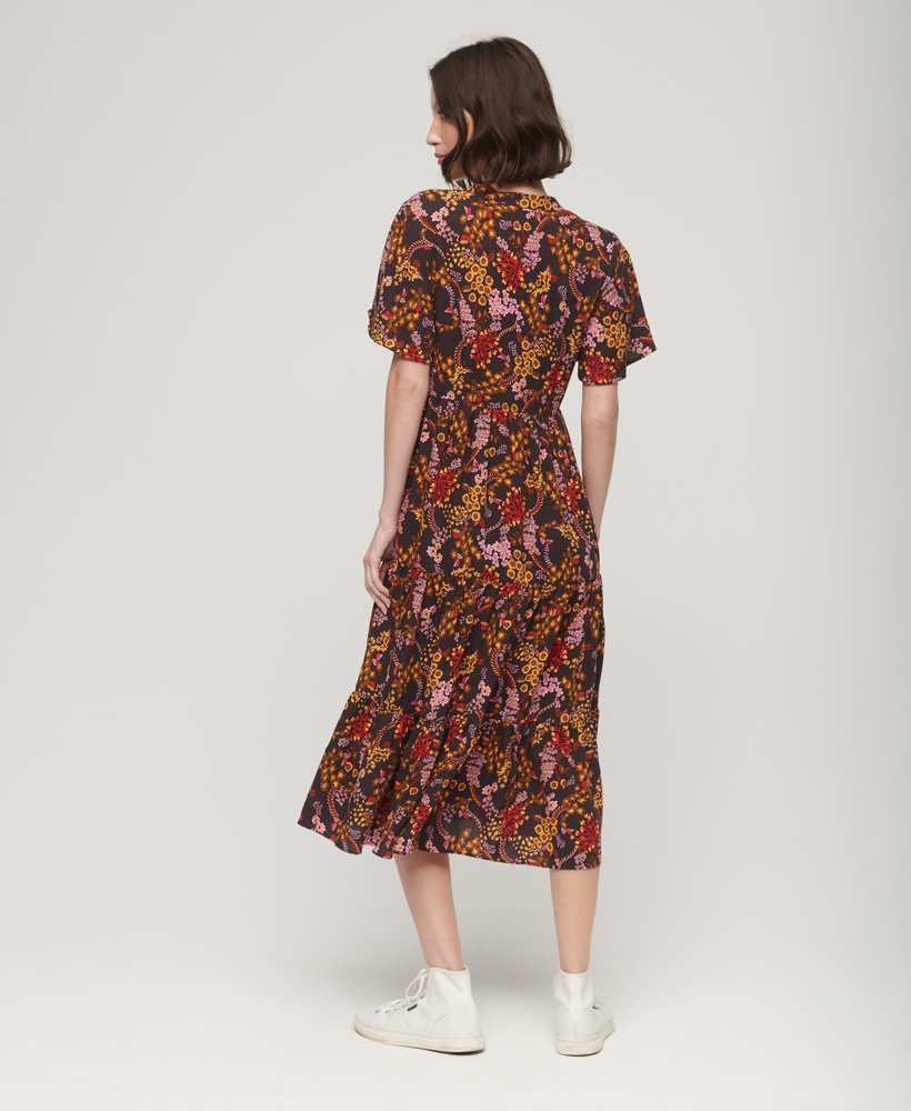 Superdry Printed Tiered Midi Dress Black Juju Floral Print