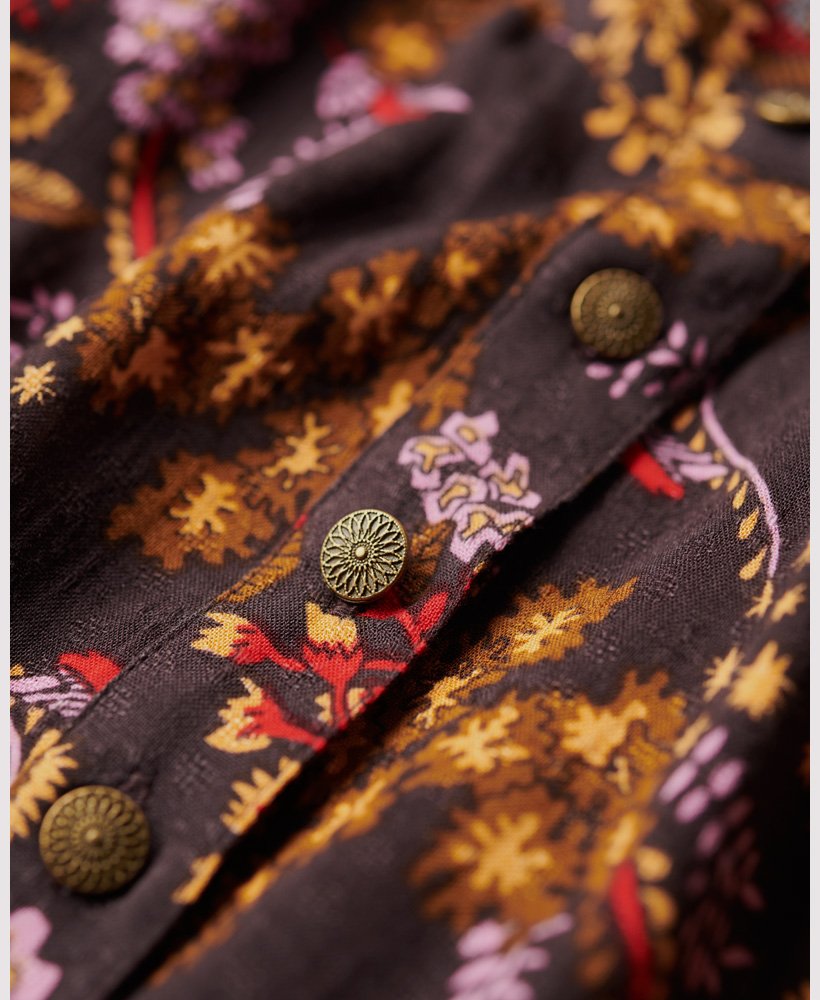 Superdry Printed Tiered Midi Dress Black Juju Floral Print