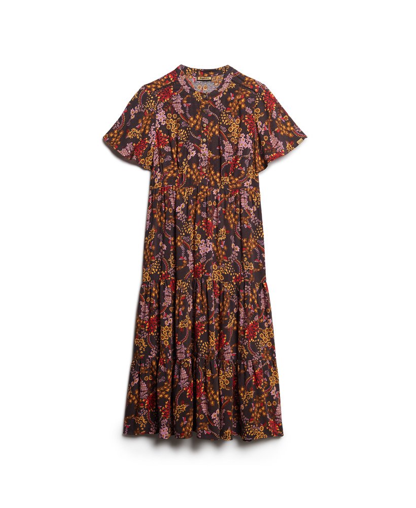 Superdry Printed Tiered Midi Dress Black Juju Floral Print