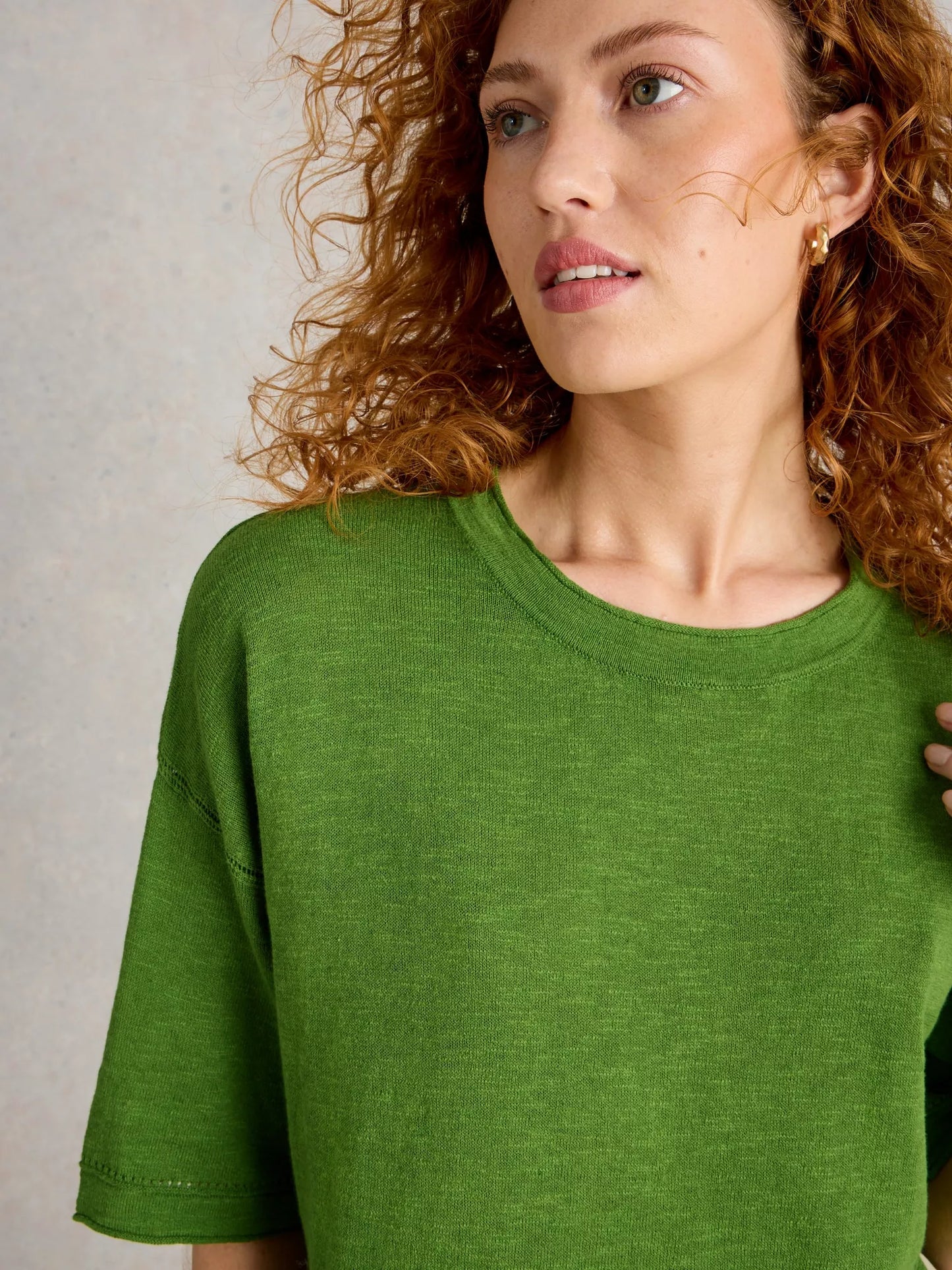 White Stuff Kate Linen Blend Tee Bright Green