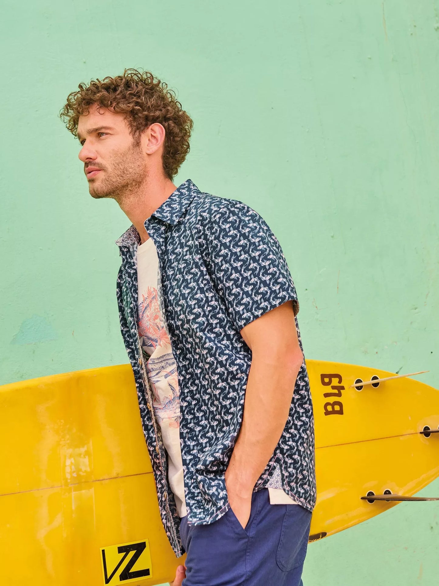 White Stuff Finsbury Koi Printed Shirt Navy