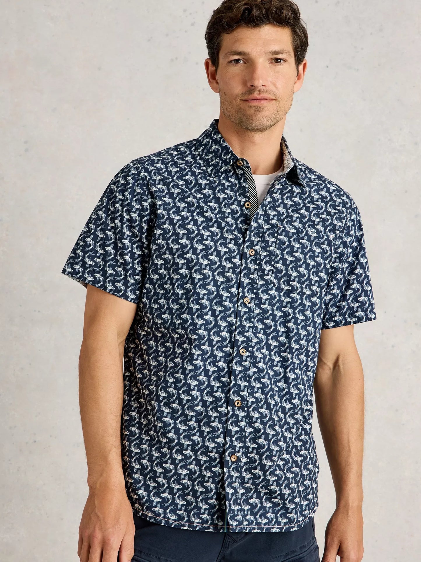 White Stuff Finsbury Koi Printed Shirt Navy