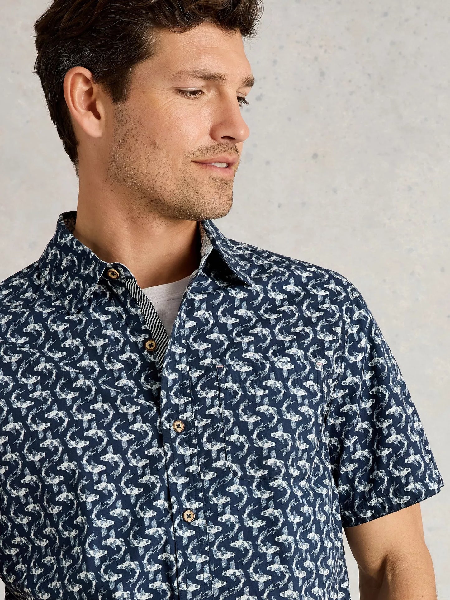 White Stuff Finsbury Koi Printed Shirt Navy