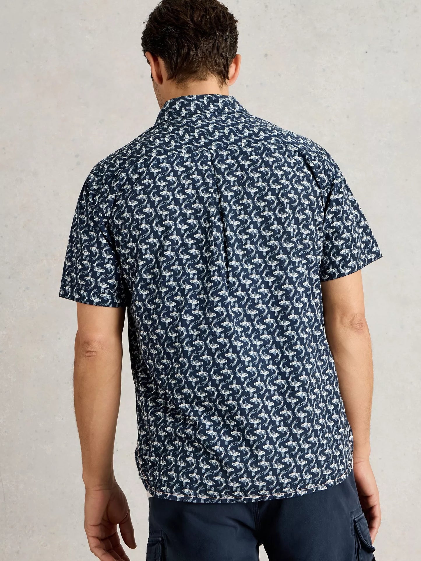 White Stuff Finsbury Koi Printed Shirt Navy
