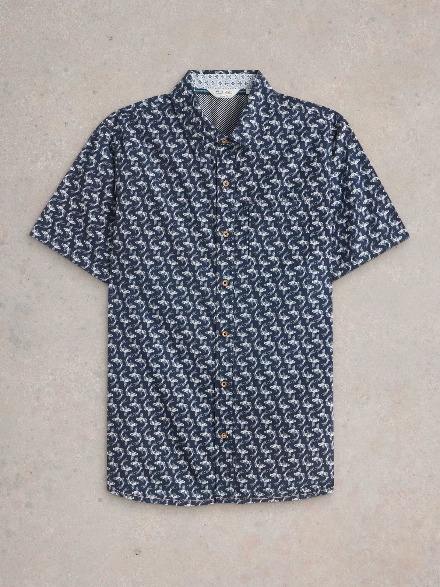 White Stuff Finsbury Koi Printed Shirt Navy
