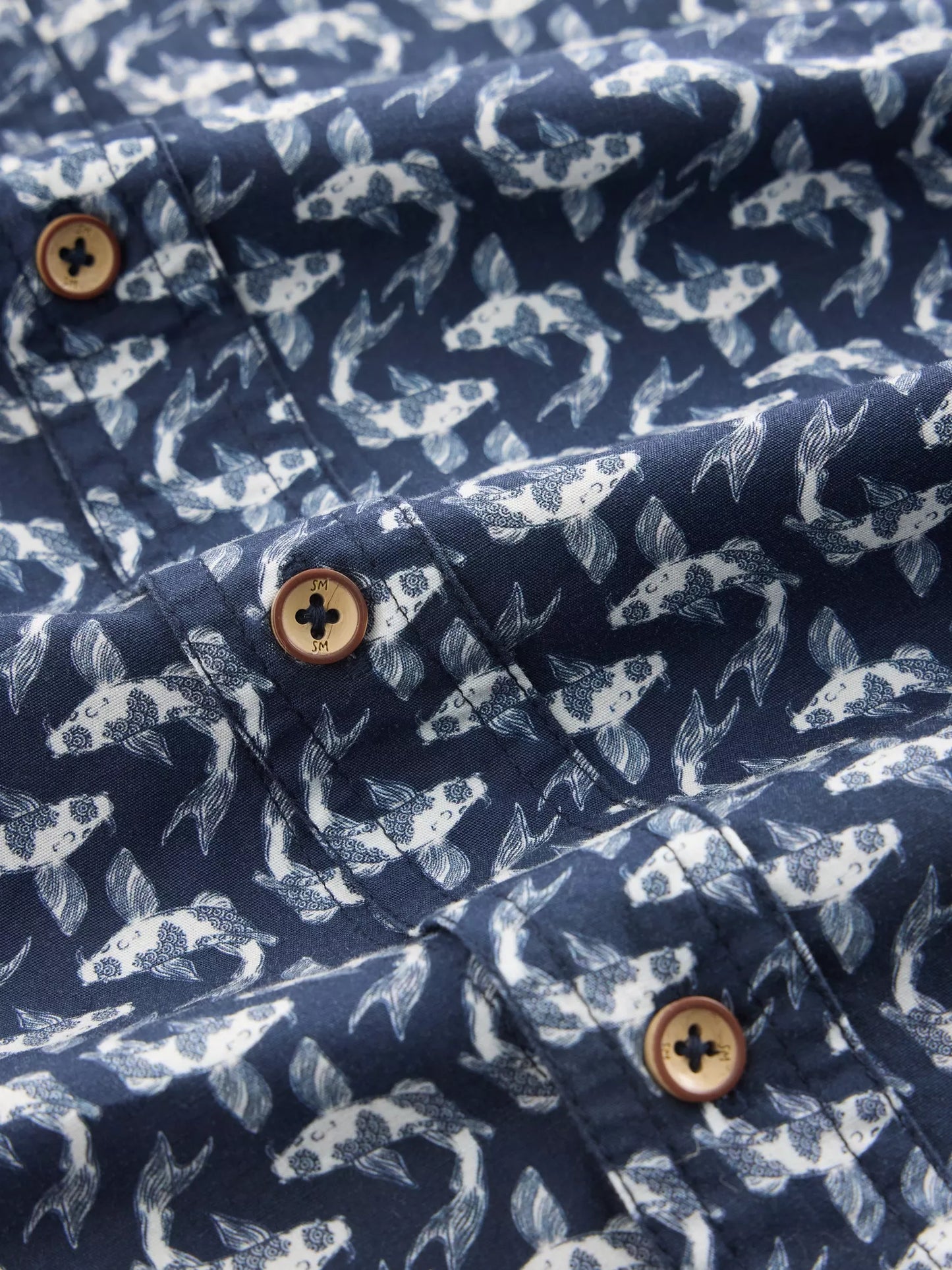 White Stuff Finsbury Koi Printed Shirt Navy