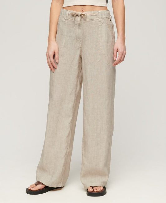 Superdry Clothing Superdry Linen Low Rise Pants Light Stone Beige Womens Linen trousers. Linen Low Rise Pants