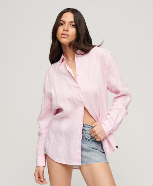 Superdry Casual Linen Boyfriend Shirt Lilac Blush Pink