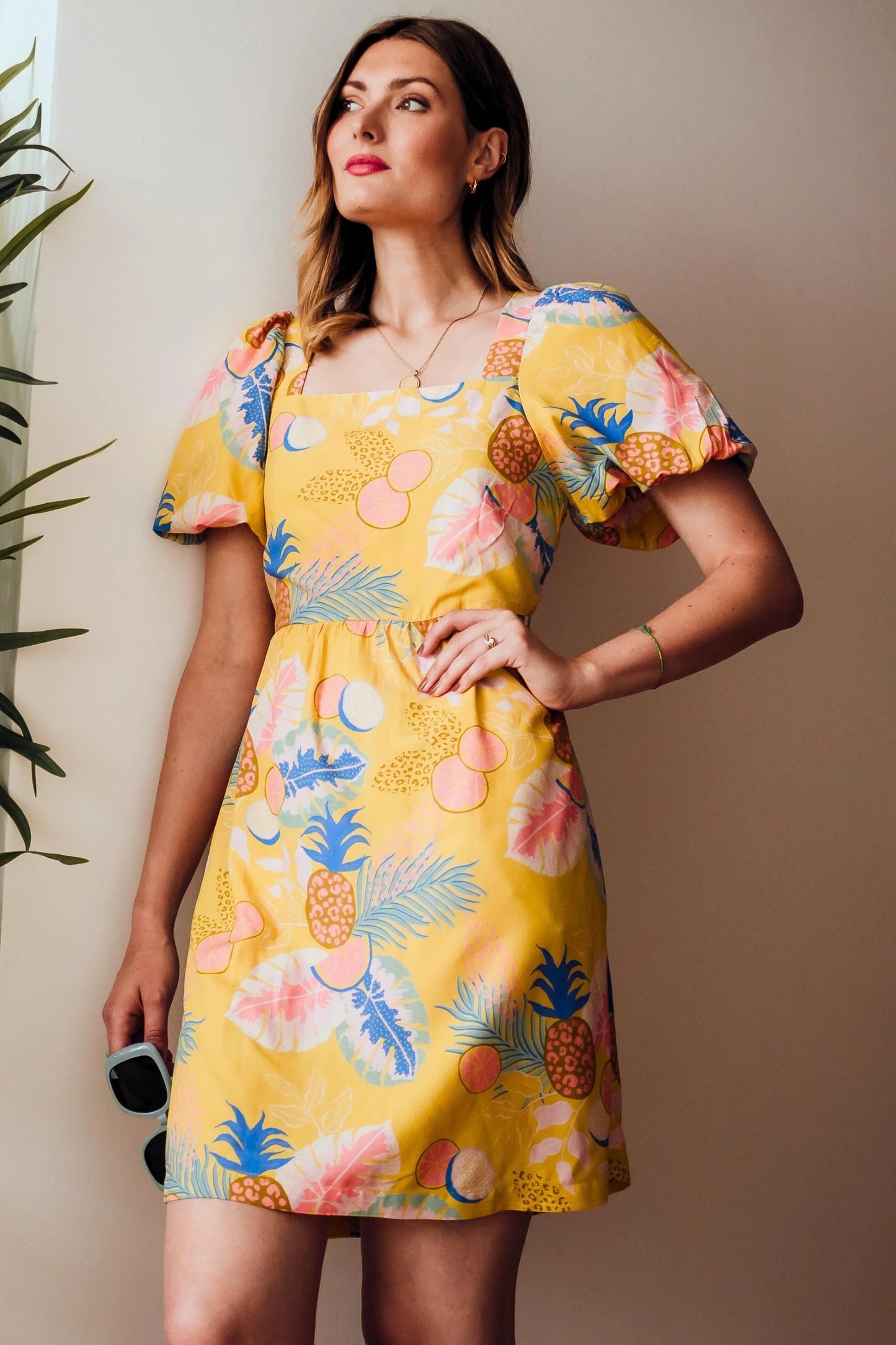 Sugarhill Brighton Lilou Dress Yellow Tropical Fruits sugarhill clothing womens summer dress