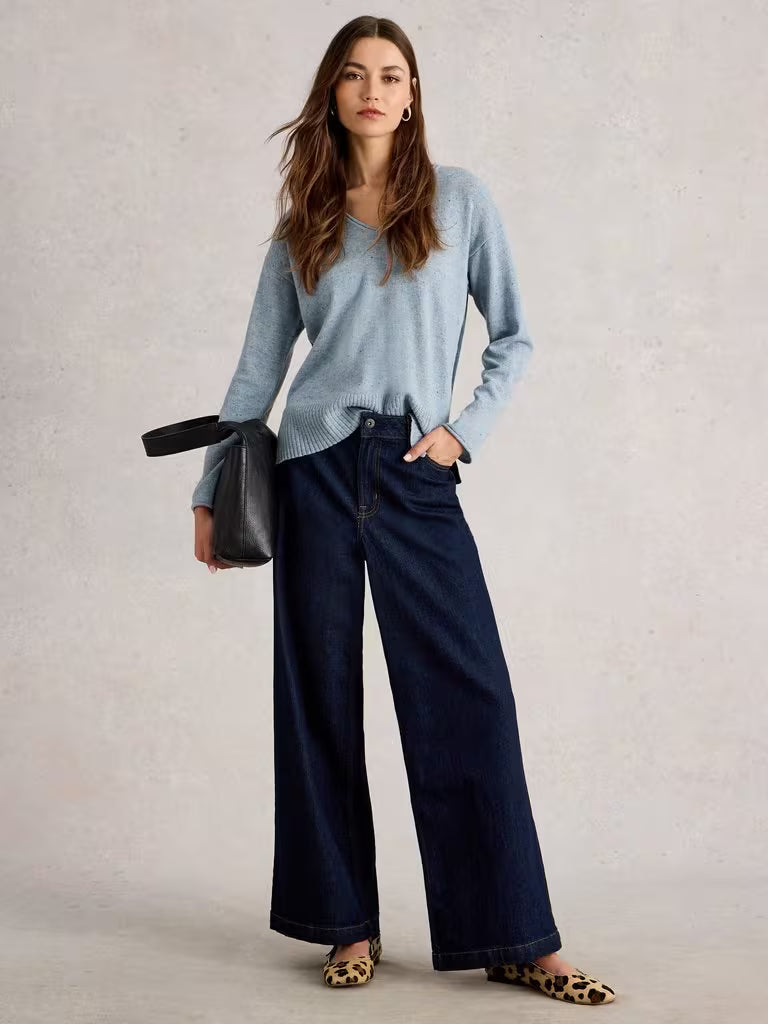 White Stuff Lily V Neck Jumper Blue