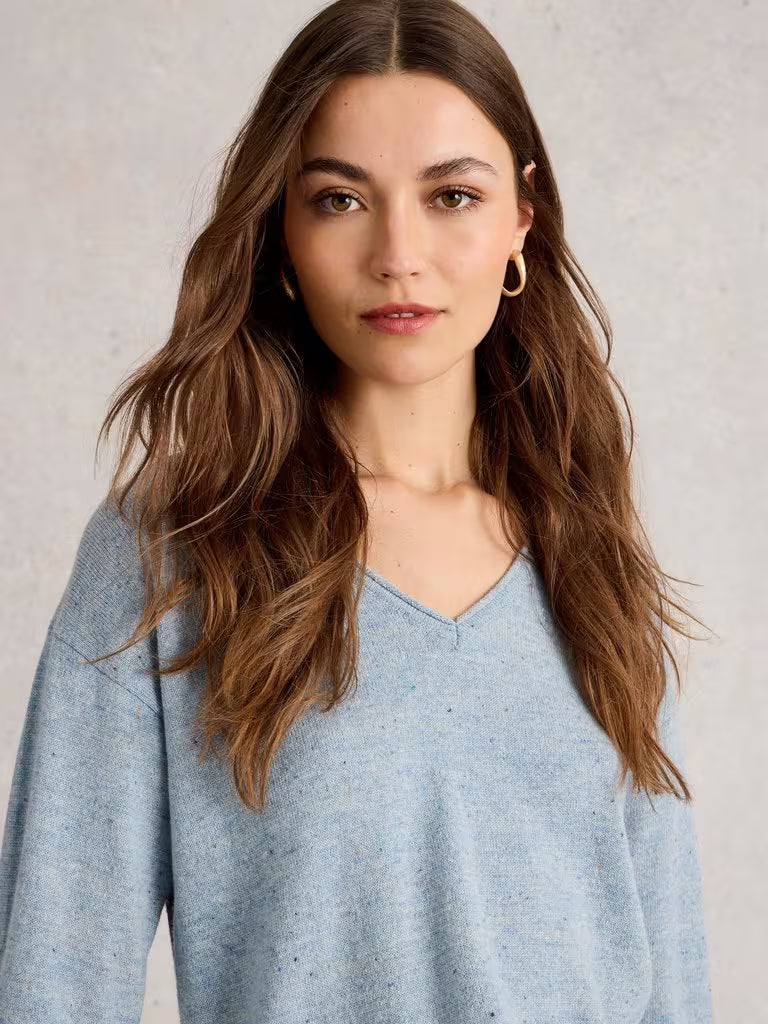 White Stuff Lily V Neck Jumper Blue