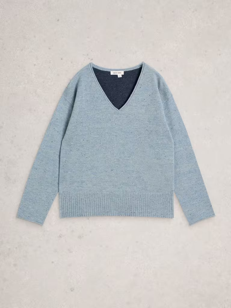 White Stuff Lily V Neck Jumper Blue