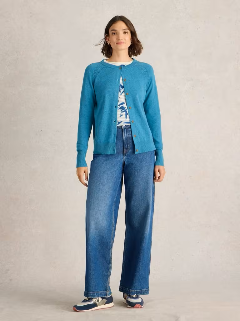 White Stuff Lulu Crew Neck Cardi Mid Blue