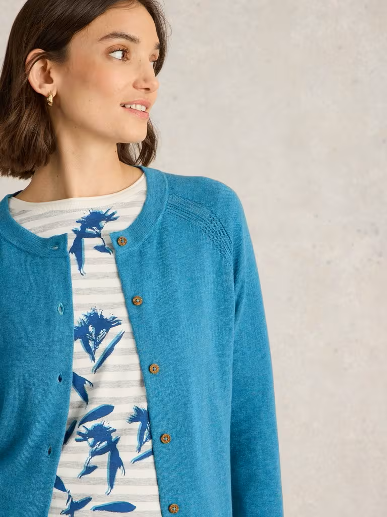 White Stuff Lulu Crew Neck Cardi Mid Blue