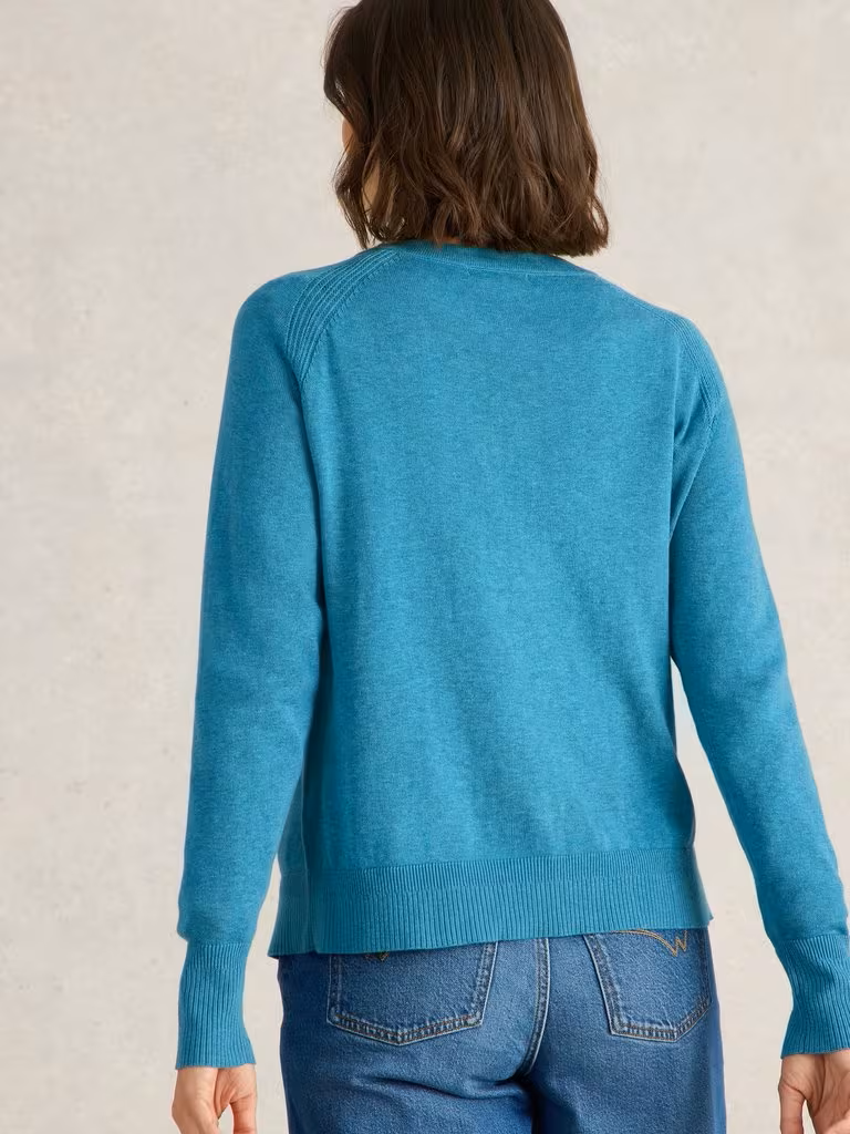 White Stuff Lulu Crew Neck Cardi Mid Blue