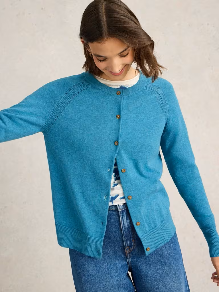 White Stuff Lulu Crew Neck Cardi Mid Blue