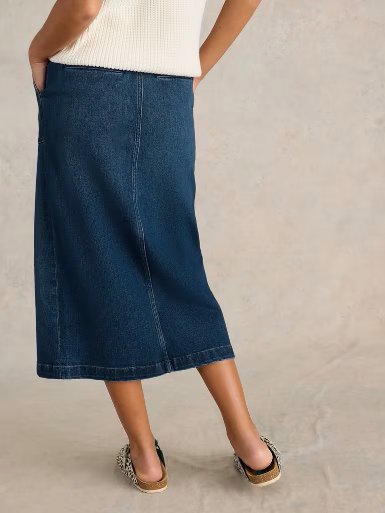 White Stuff Maren Denim Midi Skirt Mid Demin