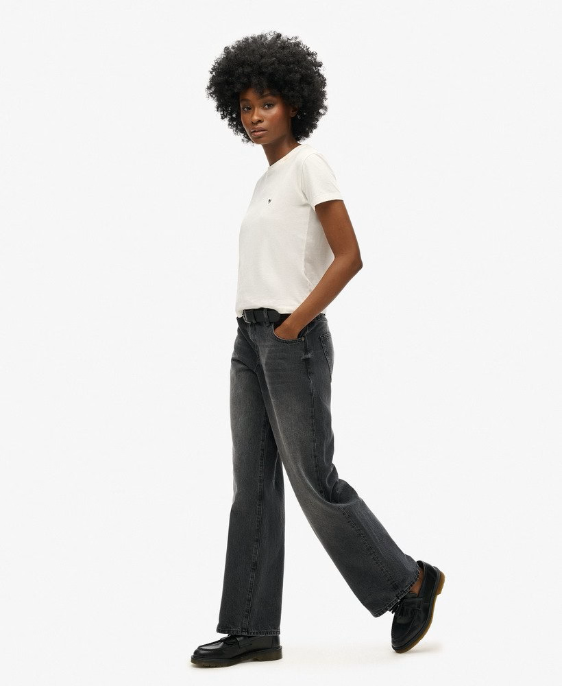 Superdry Mid Rise Wide Leg Jeans Boston Night Black