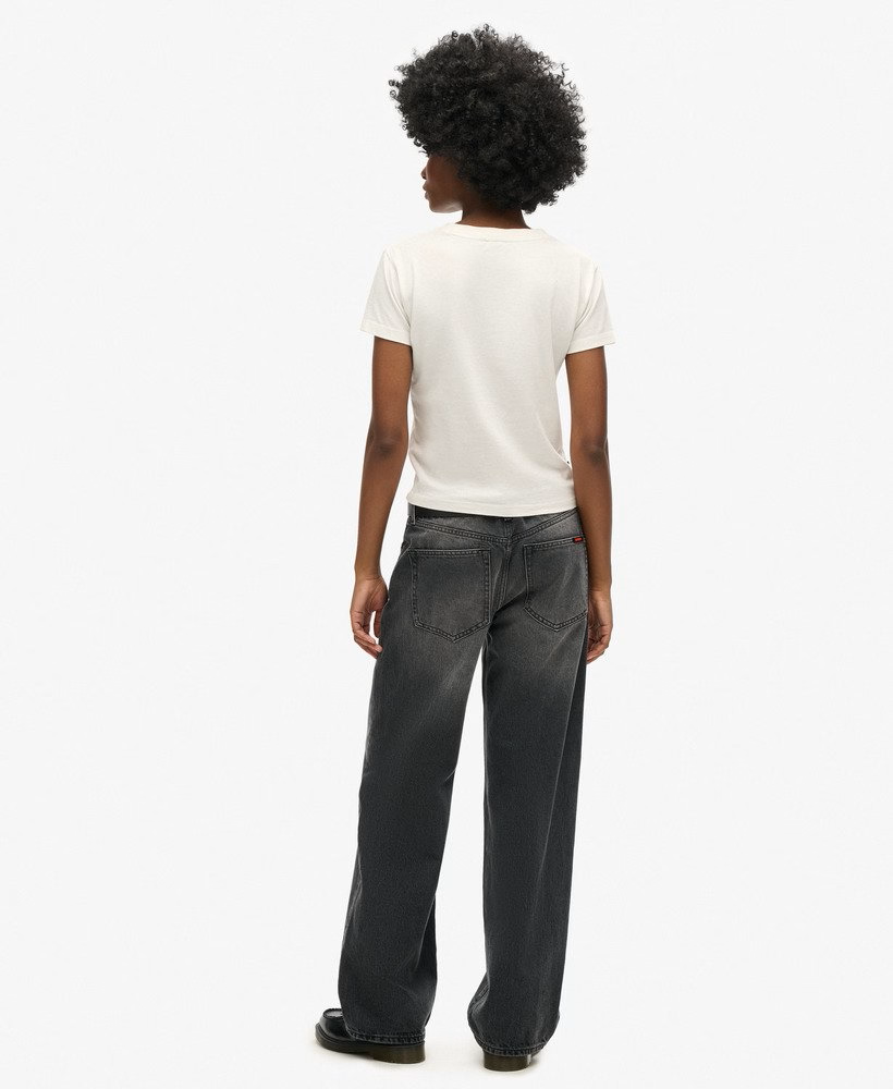 Superdry Mid Rise Wide Leg Jeans Boston Night Black