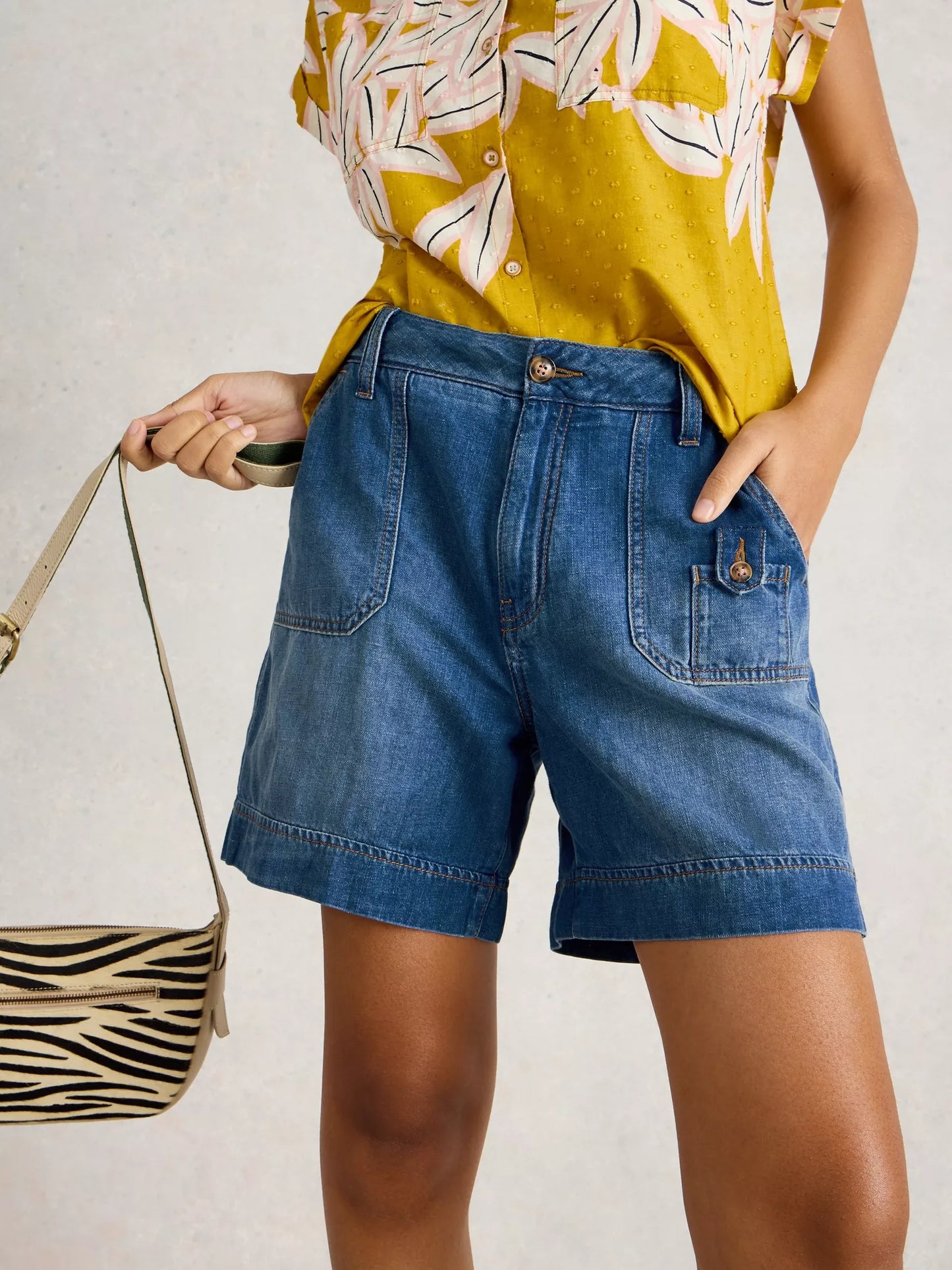 White Stuff Combat Mollie Denim Shorts Dk Denim