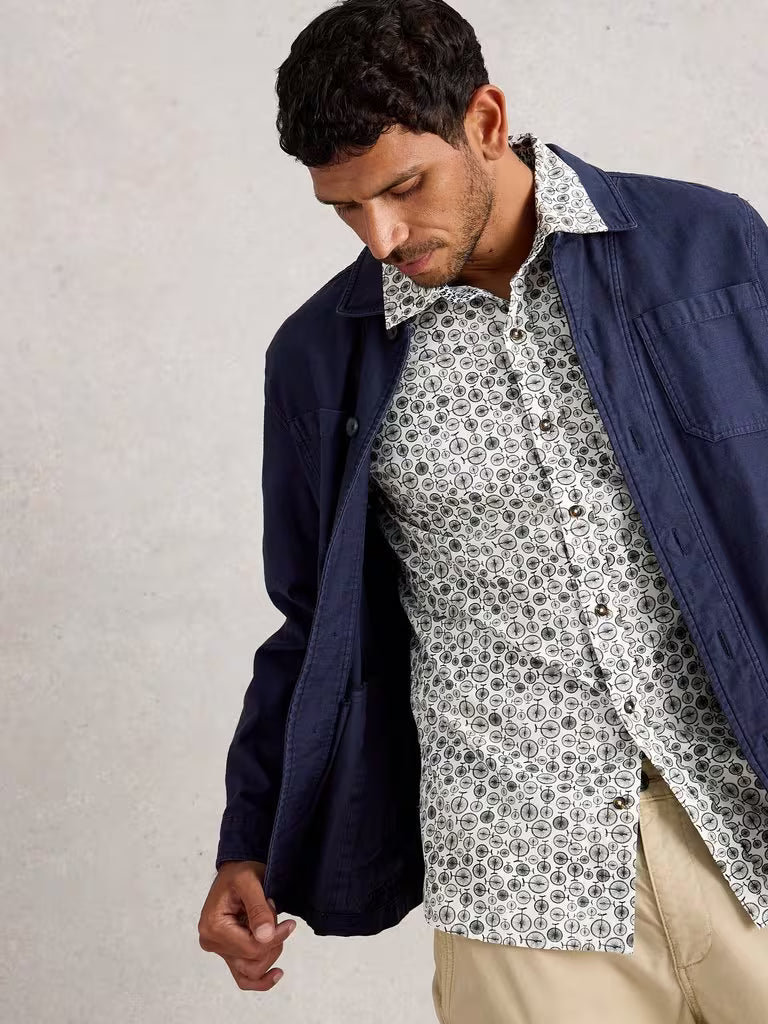 White Stuff Finsbury Mono Bike Printed Shirt White