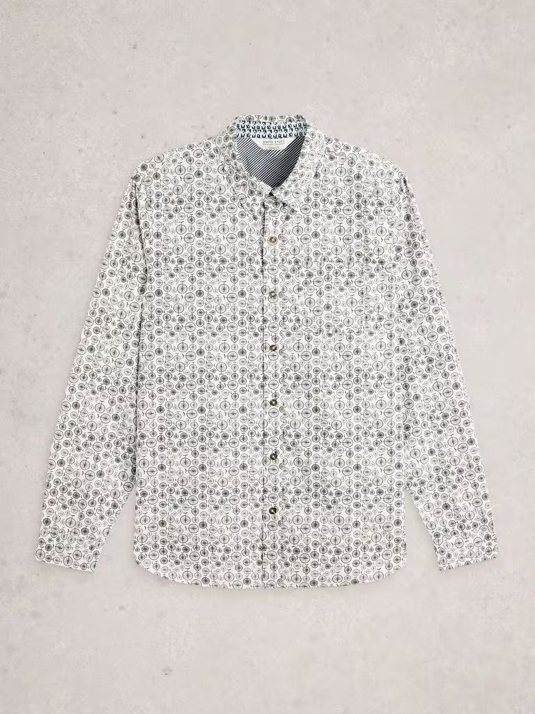 White Stuff Finsbury Mono Bike Printed Shirt White
