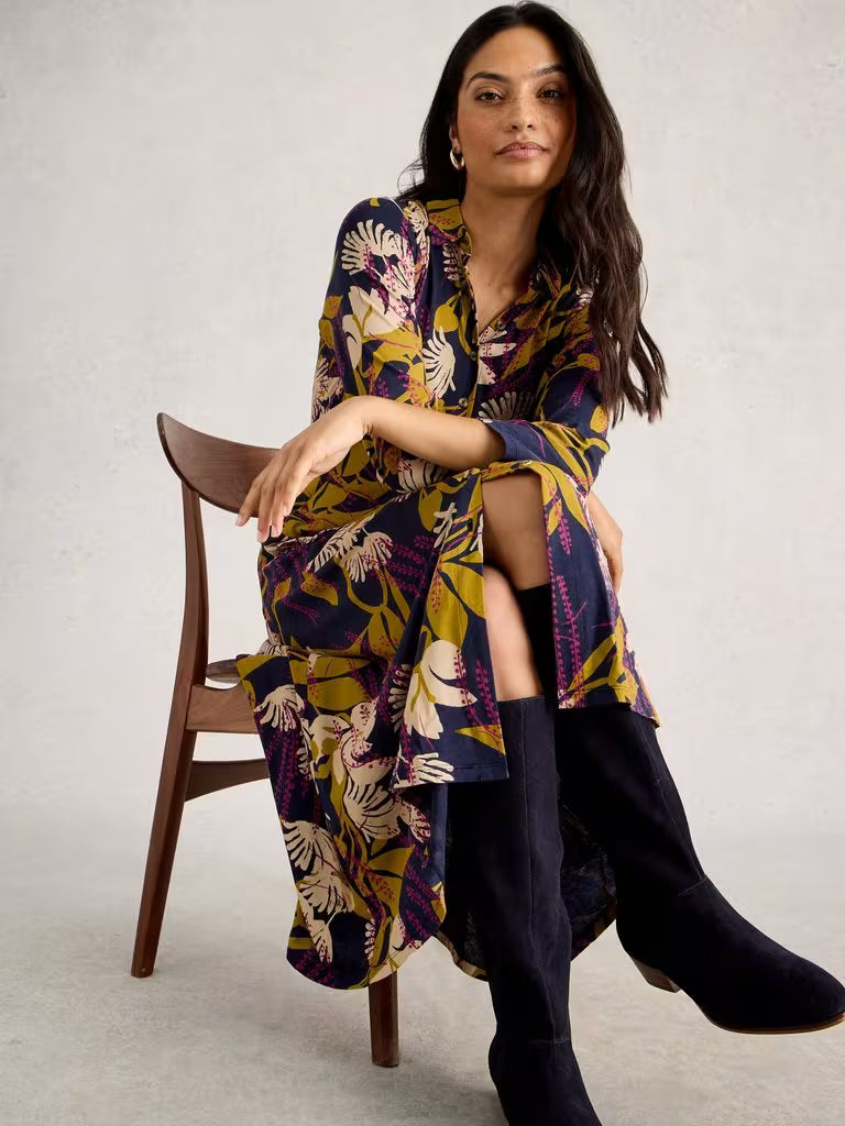 White Stuff Rua Jersey Collared Shirt Dress Navy Multi