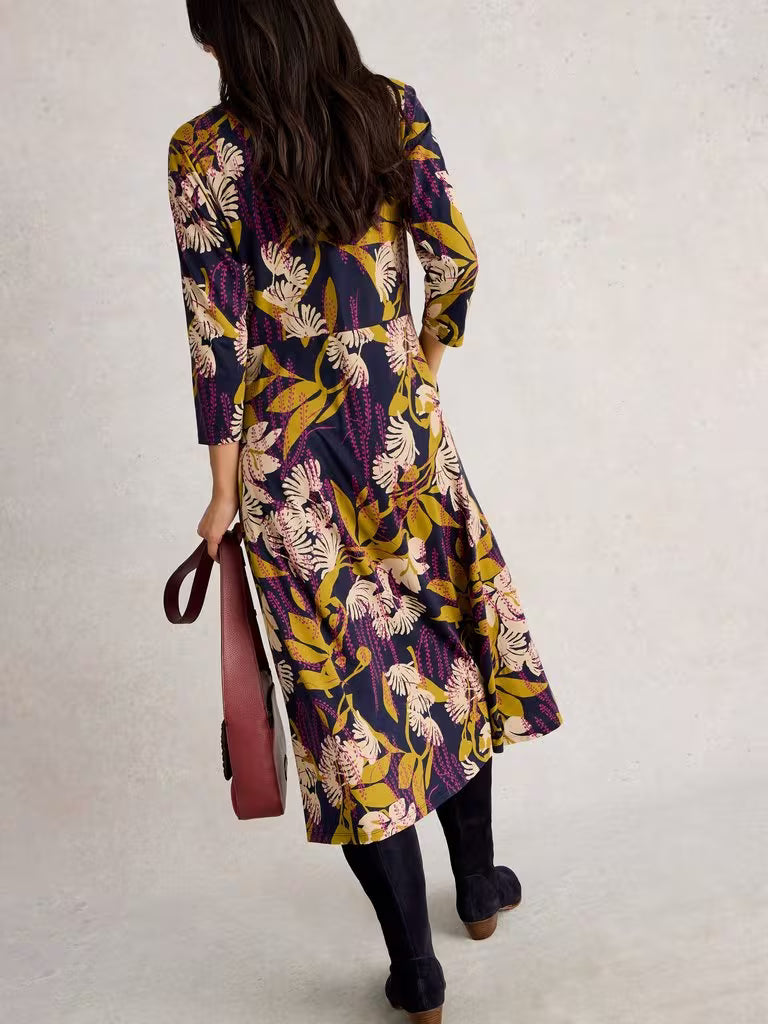 White Stuff Rua Jersey Collared Shirt Dress Navy Multi