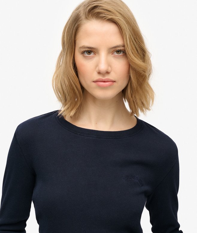 Superdry Athletic Essentials Logo Garment Dyed Ribbed Top Eclipse Navy