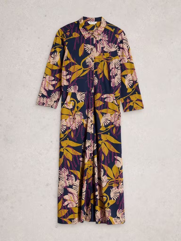 White Stuff Rua Jersey Collared Shirt Dress Navy Multi